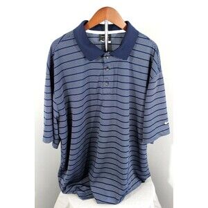 Nike Golf Polo Style Stripped Shirt Mens Lightweight Navy w White Stripes Sz XL